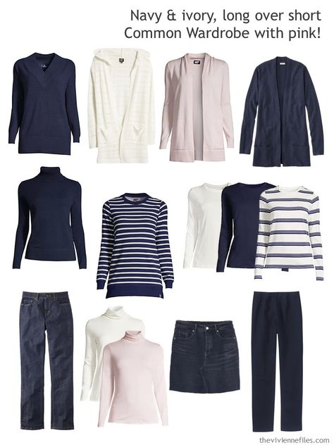 What To Wear With Navy Pants, Navy Blue Capsule Wardrobe, Pink Capsule Wardrobe, Navy Capsule Wardrobe, Sharp Outfits, Clothes Basics, Navy Outfits, Pink Wardrobe, The Vivienne Files