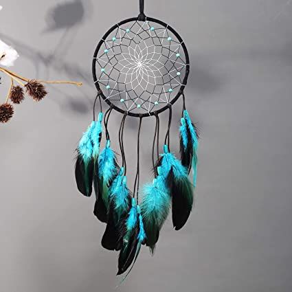 AmazonSmile: TEESHLY Dream Catcher with Bicolor Mesh, Handmade Dark Tone Dreamcatcher with Black and Turquoise Feather Wall Hanging Decoration: Home & Kitchen Dark Turquoise Room, Dream Catcher For Kids, Turquoise Dream Catcher, Purple Dream Catcher, Blue Dream Catcher, Aesthetic Interior Design, Drawing Room Decor, Feather Wall Hanging, Feather Dream Catcher