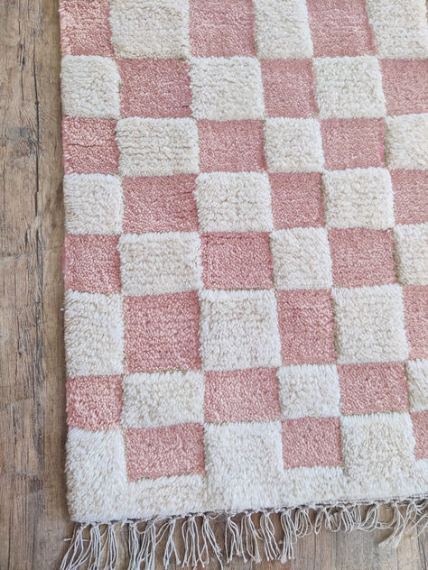 Irregular Checkered Area Rug, Baby Pink Color With off White, Low-high pail Moroccan rug Pink And White Checkered Rug, Pink And White Carpet, Pink Rug Aesthetic, Carpet Checkered, Cowgirl Theme Bedrooms, Pink Checkered Rug, Moroccan Hallway, Pink And White Rug, Checkered Nursery