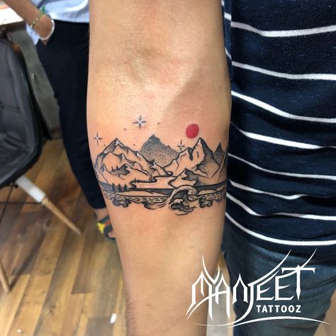 Forearm Mountain Tattoo, Hills Tattoo, Tattoo Mountain, Mountains Tattoo, Dr Woo, Dot Tattoos, Female Artist, Inked Magazine, Mountain Tattoo