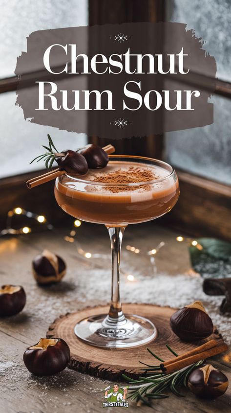 "Discover the delightful Chestnut Rum Sour Cocktail Recipe, a perfect blend of warm flavors for fall and winter gatherings. This Chestnut Flavored Rum Cocktail features a smooth combination of spiced chestnut rum, citrus, and sweetness, creating a cozy drink ideal for autumn evenings. Enjoy the rich taste of Chestnut Infused Rum in this refreshing Chestnut Rum Sour, perfect for cozy nights by the fire!" Winter Rum Cocktails, Rum Sour, Ginger Cocktail Recipes, Spiced Rum Drinks, Infused Rum, Cider Cocktail Recipes, Spiced Cocktail, Ginger Cocktails, Flavored Rum