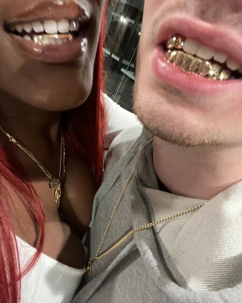 Matching Grillz Couple, Matching Grills Couple, Cute Couple Outfits Swag, Interracial Couples Bwwm, Grillz Teeth, Swag Couples, Swirl Couples, Bwwm Couples, Interacial Couples