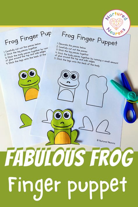 Frog Finger Puppet, Puppet Printable, Simple Paper Craft, Frog Puppet, Frog Craft, Frog Activities, Frog Party, Rainy Day Activities For Kids, Pencil Control