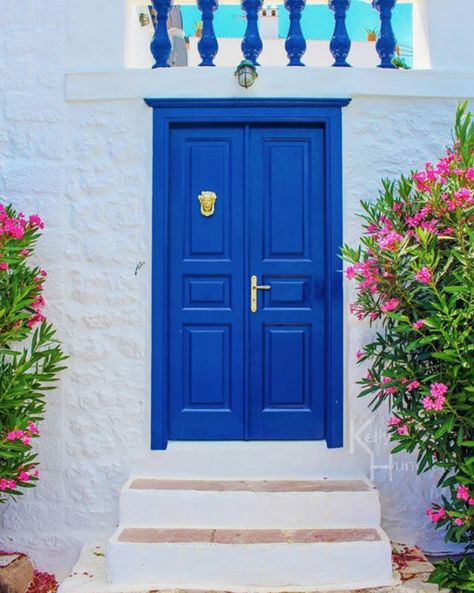 Electric Blue Front Door, Royal Blue Front Door, Hutchinson House, Painting Your Front Door, Bright Front Doors, Paint Your Front Door, Style Curator, Front Door Colours, Blue Front Door