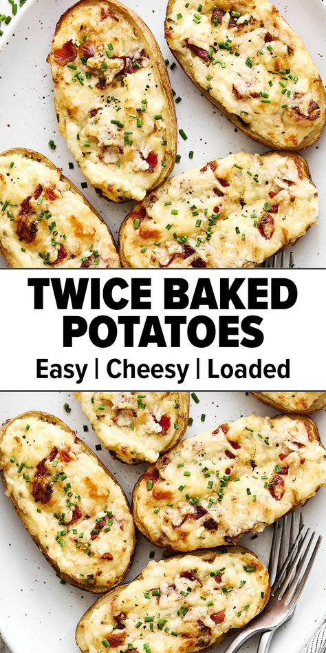 Twice baked potatoes recipe. Twice Baked Potatoes To Freeze, Double Baked Smashed Potatoes, Easy Side Dishes For Dinner Potatoes, Twice Bake Potatoes, How To Make A Loaded Baked Potato, Oven Baked Healthy Meals, Loaded Baked Potato Casserole Crockpot, Half Potatoes In Oven, Potato Based Recipes