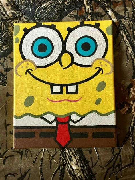 Squidward Painting On Canvas, Spongebob Canvas, Spongebob Drawings, Spongebob Painting, Disney Canvas Art, Small Canvas Paintings, Hippie Painting, Canvas Painting Tutorials, Simple Canvas Paintings