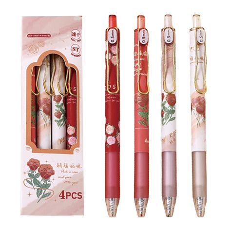 PRICES MAY VARY. Cute Retractable Pen: The cute gel ink pens are made of plastic material, 4 pieces lightweight pens, with different flower patterns and colors, so cute, perfect pens for women and girls. Aesthetic Pens: The cute writing pens are printed with pretty floral patterns, will not fade easily. The pocket clip can be fixed on the pocket of the diary or clothes. Cute aesthetic pens for girls women. Smooth Writing Pen: There is a 0.5 mm black refill in each pen, which write smoothly and c Aesthetic Pens, Pastel Pen, Cute Writing, School Pens, Pretty Pens, Planner Pens, Gel Ink Pens, Drawing Anime Clothes, Cute Stationary