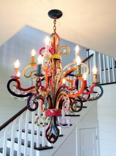 Painted Lampshade Diy, Painted Lampshade, Lampshade Diy, Chandelier Makeover, Diy Bohemian, Colorful Chandelier, Fabric Chandelier, Candelabra Chandeliers, Diy Chandelier