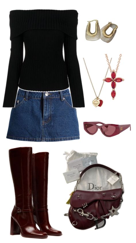 black shirt going out outfit with red accents Going Out Outfit, Dressy Casual Outfits, Downtown Outfits, Aesthetic Fits, Mein Style, Outfits Verano, Red Outfit, Really Cute Outfits, Red Accents