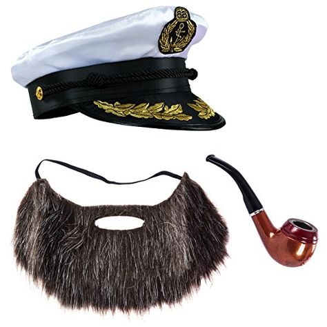 Tigerdoe Sailor Hat - 3 Pc Set - Captain Hat, Pipe & Beard - Ship Captain Costume - Skipper Costume - Yacht Captain Costume Best Halloween Costumes & Dresses USA Hot College Halloween Costume Ideas, Sailor Accessories, Nemo Costume, College Halloween Costume Ideas, College Halloween Costume, Creative Halloween Costumes Diy, Beard Costume, Captain Costume, Costumes College