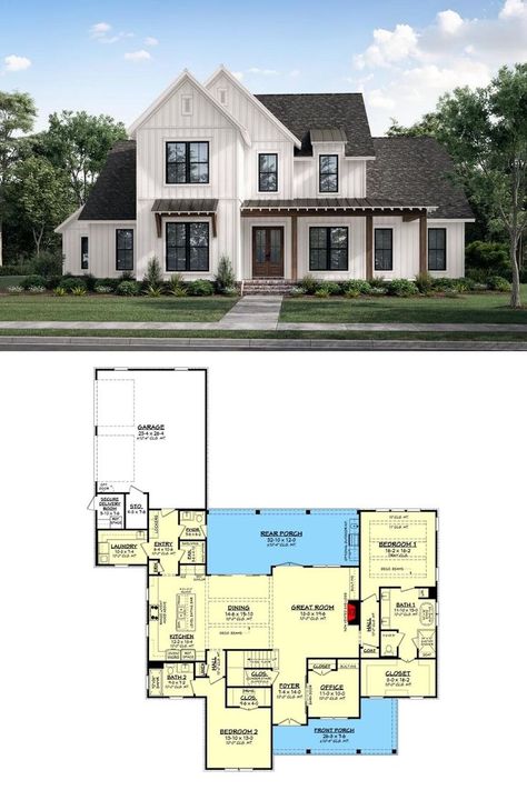 Porch Floor Plan, Board And Batten Exterior, Summer Barbeque, Bloxburg Houses, Porch Floor, Comfy Bedroom, 4 Bedroom House Plans, Porch Flooring, Modern Farmhouse Plans