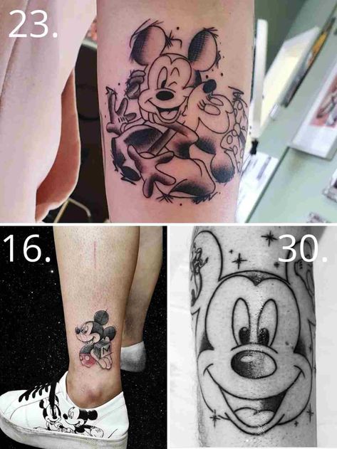 53 Mickey Mouse Tattoo Ideas with Names - TattooGlee Walt Disney Tattoo Ideas, Tattoo Sensitivity Chart, Miky Mouse Tattoo, Small Mickey Mouse Tattoo, Disney Key Tattoo, Tattoo Ideas With Names, Disney Tattoos Mickey, Mickey Mouse Tattoo Ideas, Mickey And Minnie Tattoos