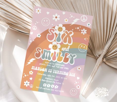 Smiley Birthday Invitation, Six Birthday Theme, Sixth Birthday Theme, 6th Birthday Girl Themes, Third Birthday Boys, 6th Birthday Girls, Kids Cake Toppers, Daisy Party, Chocolate Bar Wrappers