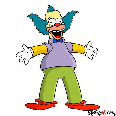 How to draw Krusty the Clown - Step by step drawing tutorials Krusty The Clown Drawing, Krusty The Clown Art, Character Drawing Ideas, Clown Cartoon, Dibujos Toy Story, Krusty The Clown, Simpsons Drawings, Deadpool Art, Es Der Clown