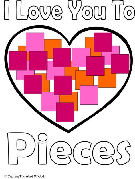 I Love You Pieces Childrens Ministry Crafts, Girls Valentines Boxes, Valentines Day Bulletin Board, Template Color, Love You To Pieces, Class Valentines, Happy Hearts Day, Valentine's Day Crafts For Kids, Preschool Letters