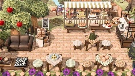 Boardwalk Acnh, Animal Crossing Online, Cottagecore Cafe, Aesthetic Bakery, Animal Crossing Cafe, Little Spaces, Pink Island, Acnh Cottagecore, Animal Crossing Guide