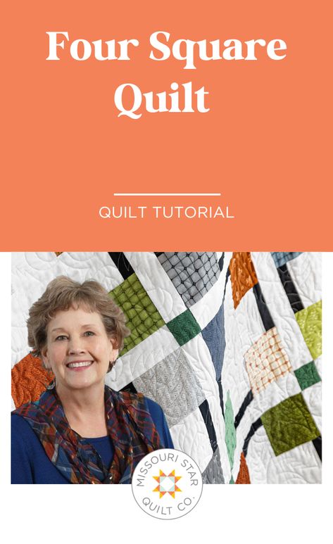 Try making this Quick & Easy Simple Four Square Quilt! Jenny demonstrates how to make a gorgeous 4 square quilt using 5 inch squares of precut fabric (charm pack). Four Square Quilt, Jenny Doan Tutorials, Msqc Tutorials, Missouri Quilt Company, Missouri Star Quilt Company Tutorials, Missouri Star Quilt Tutorials, Quilt Videos, Missouri Quilt, Charity Quilts