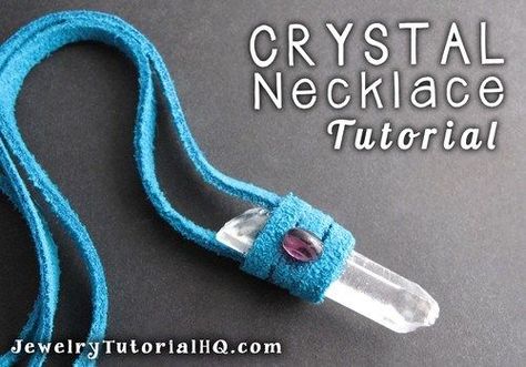 Today’s tutorial is a quick and easy DIY Leather Wrap Crystal Necklace. This chic boho style necklace can be cute and colorful like mine or you can obviously tone it down a notch using more neutral tr Leather Necklace Tutorial, Crystal Necklace Tutorial, Leather Wrapped Crystal, Crystal Tutorial, Wrapping Stones, Diy Jewelry Making Tutorials, Jewelry Making Classes, Crochet Jewellery, Leather Jewelry Diy