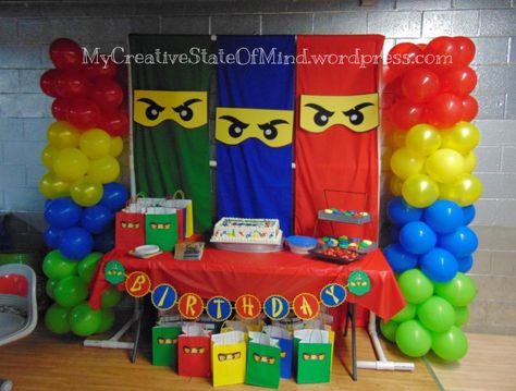 Lego Ninjago Birthday Backdrop – Moon Chin Creations Ninjago Party Decorations, Lego Party Printables, Lego Party Invitations, Ninja Themed Birthday Party, Lego Party Decorations, Lego Ninjago Party, Lego Ninjago Birthday, Ninjago Birthday Party, Lego Themed Party