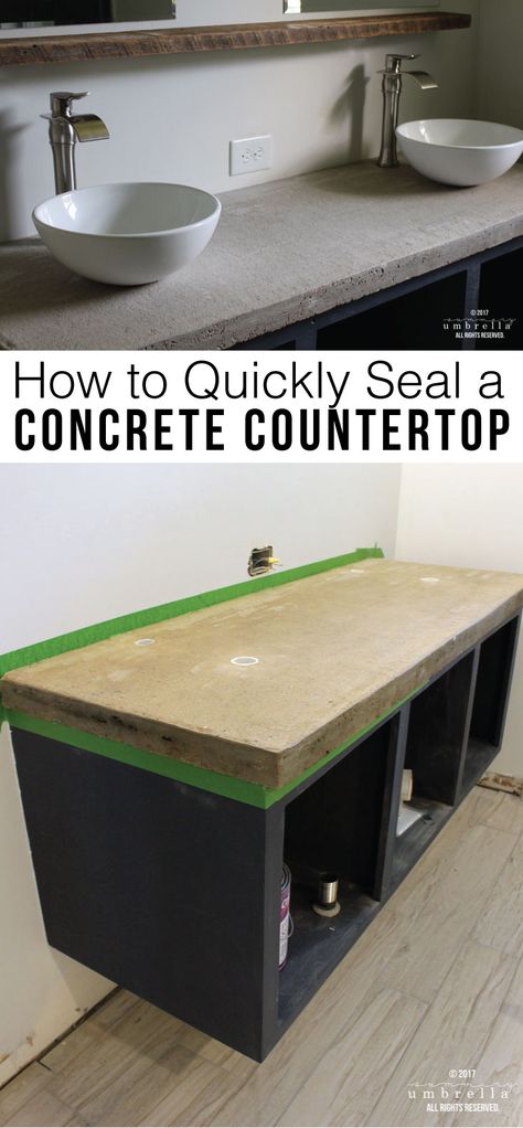 Do you love that industrial look of a concrete countertop, but not sure how well it would hold up? Let me show you how seal it up to get this look NOW! Sealing Concrete Countertops, Painting Bathroom Countertops, Diy Furniture On A Budget, Concrete Counters, Concrete Countertop, Kitchen Countertop Materials, How To Install Countertops, Industrial Living, Diy Furniture Bedroom