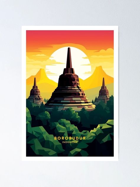 "Borobudur Temple: Indonesia's Ancient Marvel" Poster for Sale by NeuralVibe | Redbubble Borobudur Art, Borobudur Temple, Marvel Posters, Travel Illustration, Buddhist Temple, Paper Cut, Travel Posters, Art Boards, Sale Poster