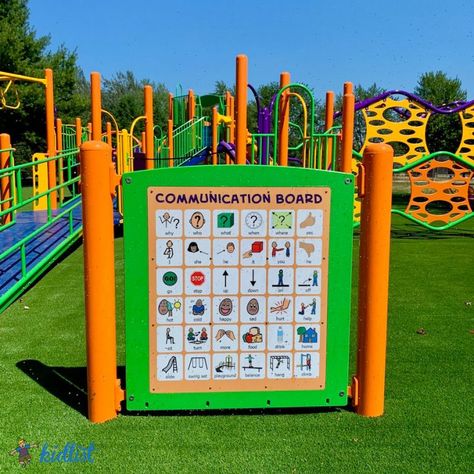 Playground Aac Board, Special Needs Playground Ideas, Playground Communication Board, Community Park Ideas, Special Needs Playground, Communication And Language Activities, Sensory Playground, Sensory Gym, Preschool Playground