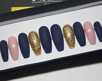 Navy Blue And Tan Nails, Navy Blue And Rose Gold Nails, Blue And Rose Gold Nails, Navy Matte Nails, Navy And Rose Gold Nails, Navy Blue And Pink Nails, Tini Bachelorette, Navy Gold Nails, Pink And Navy Nails