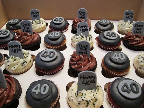 Chris-Over the Hill Cupcakes- do black circle with 40 in white icing and white icing under it Over The Hill 40th Birthday Turning 40, 40th Birthday Cupcake Cakes For Men, Over The Hill Cupcakes, 40th Cupcakes Men, Over The Hill Party Ideas, 40th Cupcakes, Over The Hill Cake, 40th Birthday Cupcakes, Over The Hill Cakes