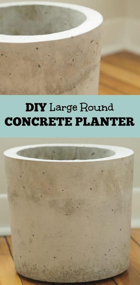 DIY large round concrete planter Large Concrete Planters, Cement Pots Diy, Diy Cement Planters, Do It Yourself Decoration, Hantverk Diy, Diy Concrete Planters, Indoor Flower Pots, Beton Design, Cement Diy