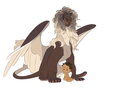 Jestenia Southerland🌱 on Twitter: "Mama sphinx and her baby cupid. Happy Mother's day… " Sphinx Mythology, Creature Drawings, Mythology Art, Creature Concept Art, Creature Concept, Character Design References, Magical Creatures, Creature Design, Creature Art