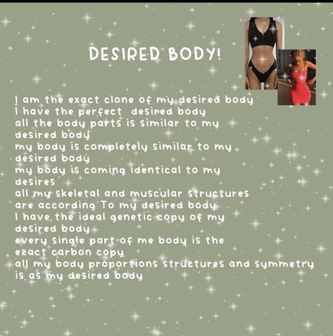 Desired Body Affirmation Chart, Desired Body Affs, Beauty Subliminal Affirmations, Appearance Affirmations, Manifestation Methods, Desired Body, Vision Board Examples, Gratitude Journal Prompts, Spiritual Manifestation