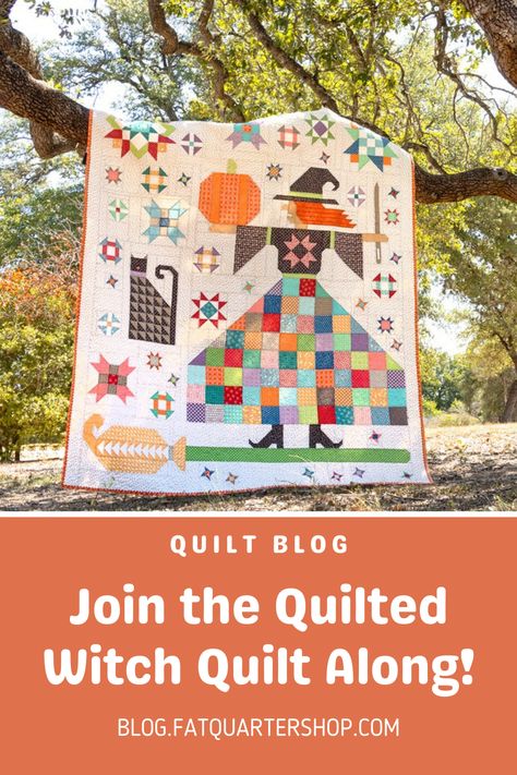 Witch Quilt, Witch Cross Stitch Pattern, Halloween Quilt Patterns, Fall Quilt Patterns, Witch Cross Stitch, Halloween Quilt, Bee In My Bonnet, Lori Holt, Fat Quarter Quilt