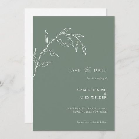 $2.86 | Modern Botanical Minimal Leaf Wedding Sage #botanical save the date, rustic save the date, minimal, modern, simple save the date, hand drawn, floral, leaves, sage, green Save The Date Botanical, Botanical Wedding Theme, Classic Minimalist Style, Rustic Wedding Save The Dates, Drawn Leaves, Wedding Invitations Leaves, Invite Ideas, Rustic Save The Dates, Modern Save The Dates