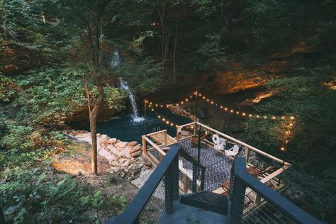 This Hocking Hills Lodge Has A Stunning, Private Waterfall & Swimming Hole Hocking Hills Cabins, Camping In Ohio, Gorgeous Places, Friend Vacation, Ohio Travel, Swimming Hole, Hocking Hills, Fire Pit Area, Road Trip Destinations