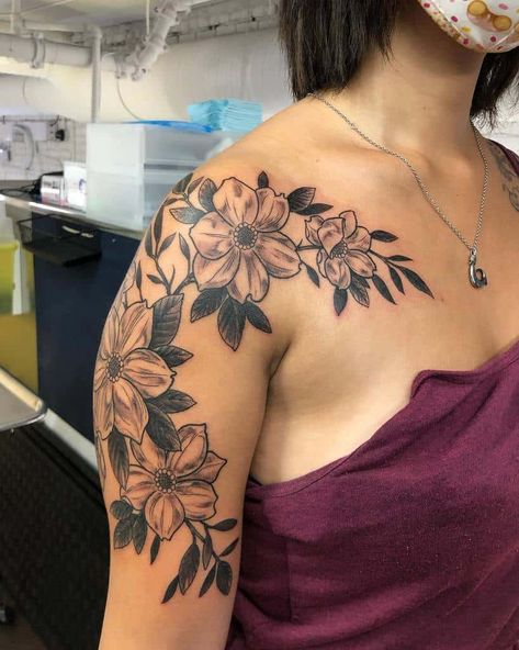 Top 59 Best Dogwood Flower Tattoo Ideas - [2021 Inspiration Guide] Dogwood Flower Tattoo Sleeve, Dogwood Flower Tattoo Shoulder, Dogwood Tattoos For Women, Dogwood Tree Tattoo, Tattoo Chest And Shoulder, Dogwood Flower Tattoo, Dogwood Tattoo, Dogwood Flower Tattoos, Shoulder Cap Tattoo