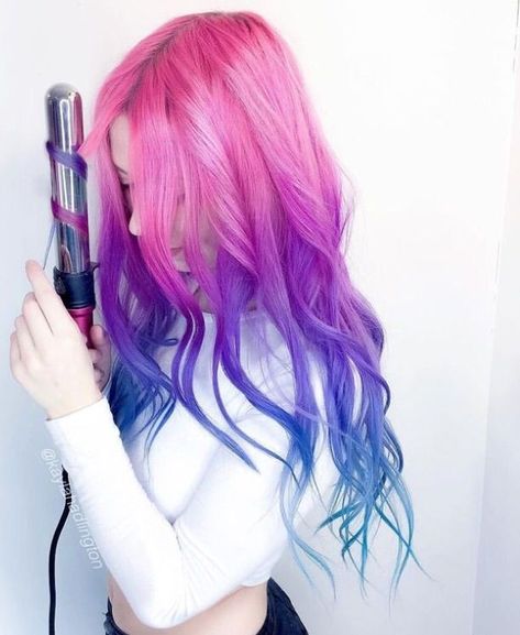 Bisexual Hair Color, Hair Tips Dyed Purple, Bisexual Hairstyles, Bisexual Hair, Bisexual Nails, Hair Dye Tips, Ombre Blond, Bisexual Flag, Neon Hair