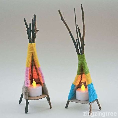 Making tiny things can be so much fun. These tiny twig teepees are just darling and the color combinations that could be made with all your yarn scraps is endless! Pop on over to the blog Blue Bear Wood to … Read More ... Miniature Fairy Figurines, Fairy Garden Kit, Fairy Garden Furniture, Fake Candles, Cottage Crafts, Fairy Accessories, Fairy Furniture, Winter Crafts For Kids, Edible Glitter