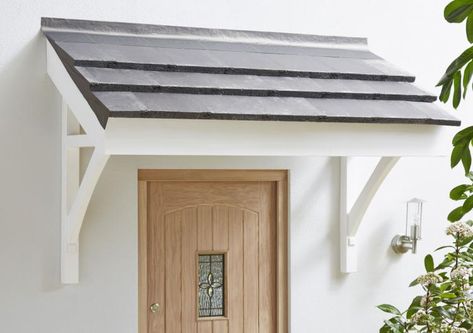 The Benefits of a Door Canopy | Blueprint Joinery Flat Roof Porch, Roof Porch, Door Canopy Porch, Front Door Overhang, Porch Overhang, Front Door Awning, Timber Front Door, Door Overhang, Front Door Canopy