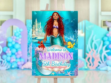 Black Ariel Mermaid, Ariel Mermaid Birthday Party, Black Ariel, Mermaid Birthday Party Decorations, Ariel Mermaid, Welcome Board, Welcome Boards, Little Mermaid Ariel, Mermaid Birthday Party