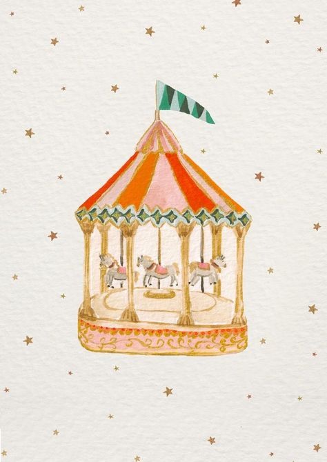 Fair Illustration, Carousel Art, Quirky Illustration, Fun Fair, 壁紙 かわいい, الرسومات اللطيفة, Baby Prints, Cute Illustration, Nursery Prints