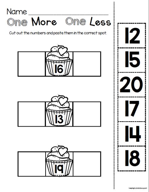 ONE MORE ONE LESS math worksheet for February in Kindergarten - practice using number lines with your students Math Heart, One More One Less, Kindergarten February, February Math, Kindergarten Valentines, Math Valentines, Kindergarten Prep, Number Lines, Teen Numbers