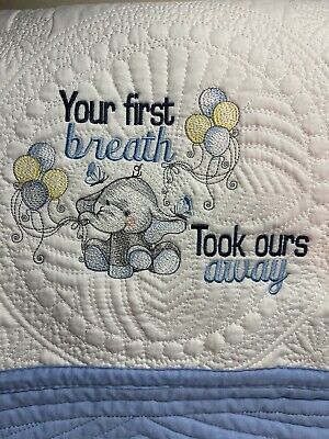 Heirloom Baby Quilt Embroidered W/Ellie Elephant Baby, Shower Gift Keepsake | eBay Baby Quilts To Make In A Day, Baby Blanket Embroidery Ideas, Embroidery Keepsakes, Embroidery Quilts, Hospital Sign, Embroidered Blanket, Baby Mobiles, Keepsake Quilting, Heirloom Quilt