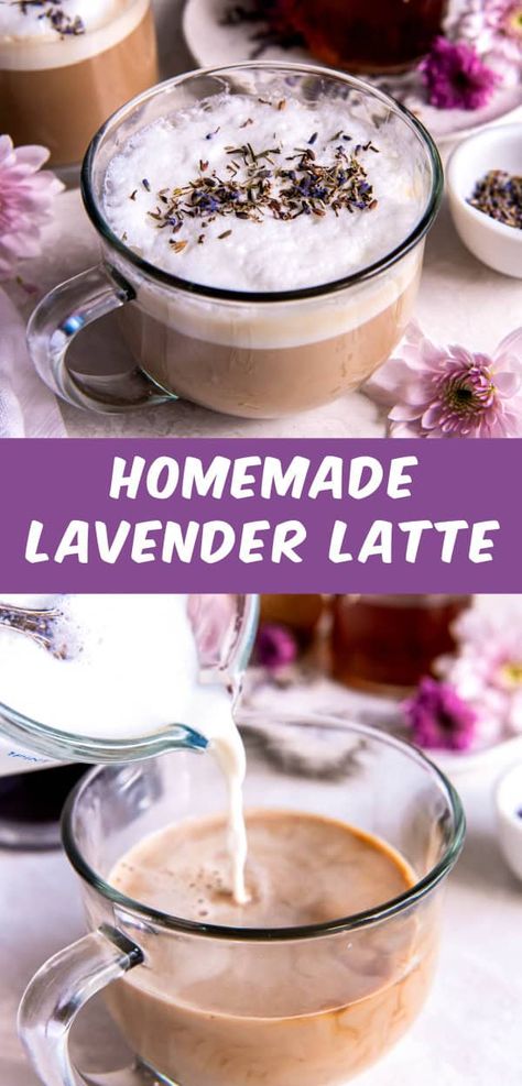 Homemade Lavender Latte - Hot or Iced Lavender Foam Coffee, Lavender Iced Tea, Lavender Latte Recipe, Lavender Latte, Fun Party Drinks, Nespresso Recipes, Latte At Home, Hot Drinks Recipes, Spring Food