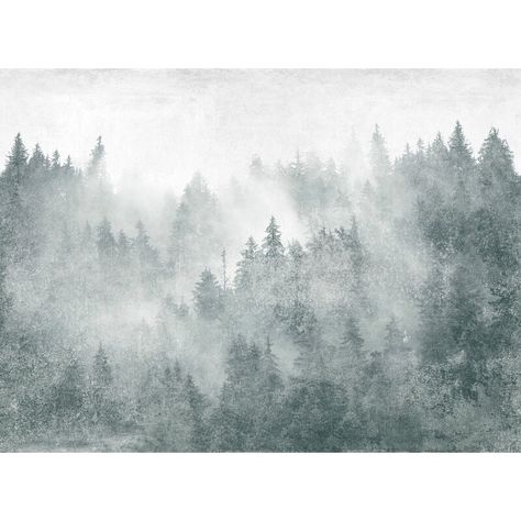 Union Rustic Monochrome Jungle Misty Forest Removable Textile Wallpaper Roll | Wayfair Editing Pngs, Textile Wallpaper, Pink Sakura, Hallway Entryway, Textile Wall Art, Textile Texture, Misty Forest, Hotel Cafe, Painted Wall