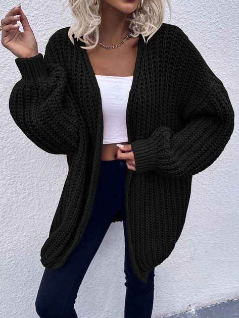 Chunky Knit Drop Shoulder Cardigan | SHEIN USA Winter Sweater Coat, Áo Len Cardigan, Drop Shoulder Cardigan, Coat Women Fashion, Cardigan Sweater Coat, Cardigan Sweater Jacket, Knitted Coat, Sweater Coats, Long Sleeve Cardigan