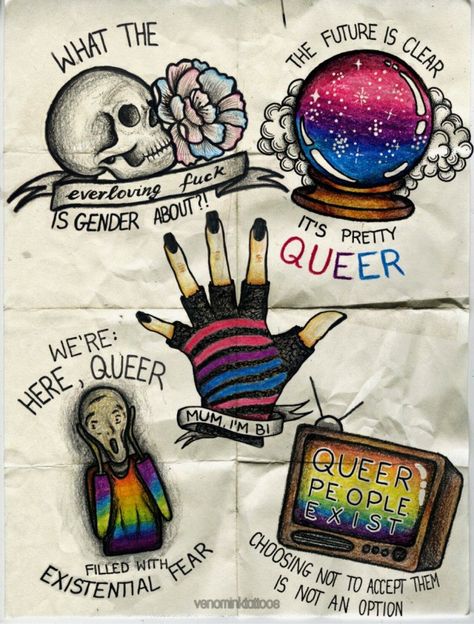 Pride Tattoo Flash, Queer Tattoos, Pride Tattoo, Rainbow Road, Flash Sheet, Queer Art, 1 Tattoo, Tattoo Flash Art, Flash Art