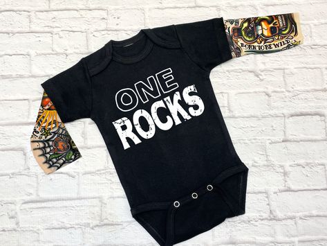 Rock Smash Cake, 1st Birthday Rockstar Theme, Rock And Roll 1st Birthday Cake, Rockin First Birthday, Being One Rocks Birthday, Tattoo Themed Birthday Party, Heavy Metal First Birthday, Emo 1st Birthday, Rockin One Birthday