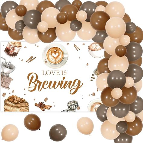 Love Is Brewing ☕ Bridal Shower Decor Love Is Brewing Bridal Shower Ideas, Bar Bachelorette Party, Bridal Shower Ideas Themed, Coffee Themed Party, Banner Coffee, Coffee Bridal Shower, Gold Votive Candle Holders, Gold Votive Candles, Love Is Brewing