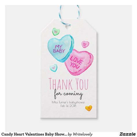 Candy Heart Valentines Baby Shower Thank you tag Candy Heart Valentines, Valentines Baby, Valentines Baby Shower, Baby Shower Candy, Baby Shower Tags, Valentine Theme, Baby Shower Supplies, Heart Valentines, Candy Hearts