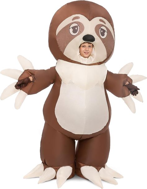 Deluxe Inflatable Sloth Dress Costume. One Size Fits All Adults. Fit for Children Age from 7-10 Yrs (3ft11” - 4ft7”) . Package Includes Instruction Sheet, Inflatable Full Body Suit，1 pair of gloves, and Air Pump. Air Pump Requires Portable Power Bank or 4 AA Batteries. (Batteries Not Included) Sloth Costume, Theme Activities, Inflatable Costumes, Animal Costumes, Theme Activity, Vintage Halloween Decorations, Full Body Suit, Funny Costumes, Portable Power Bank